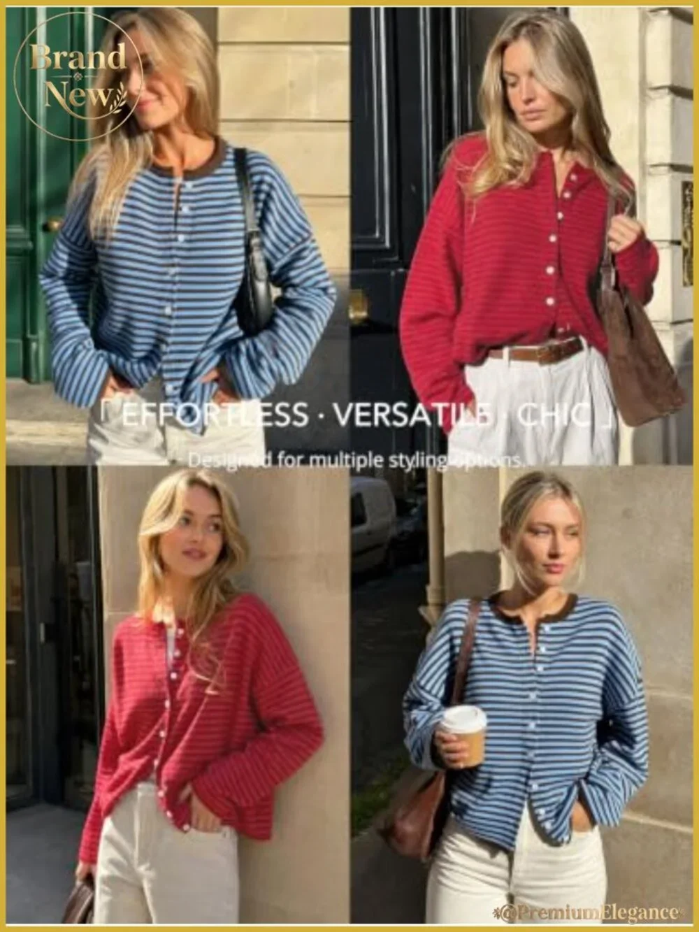 Striped Oversized Cardigan Women's Long Sleeve Button Front Knit